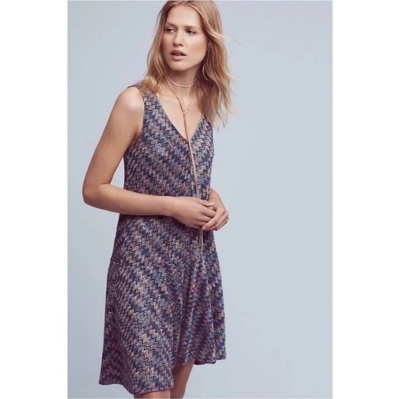 Maeve Anthropologie Westwater Zig‎ Zag Knit Sleeveless Drop Waist Dress - Picture 1 of 7